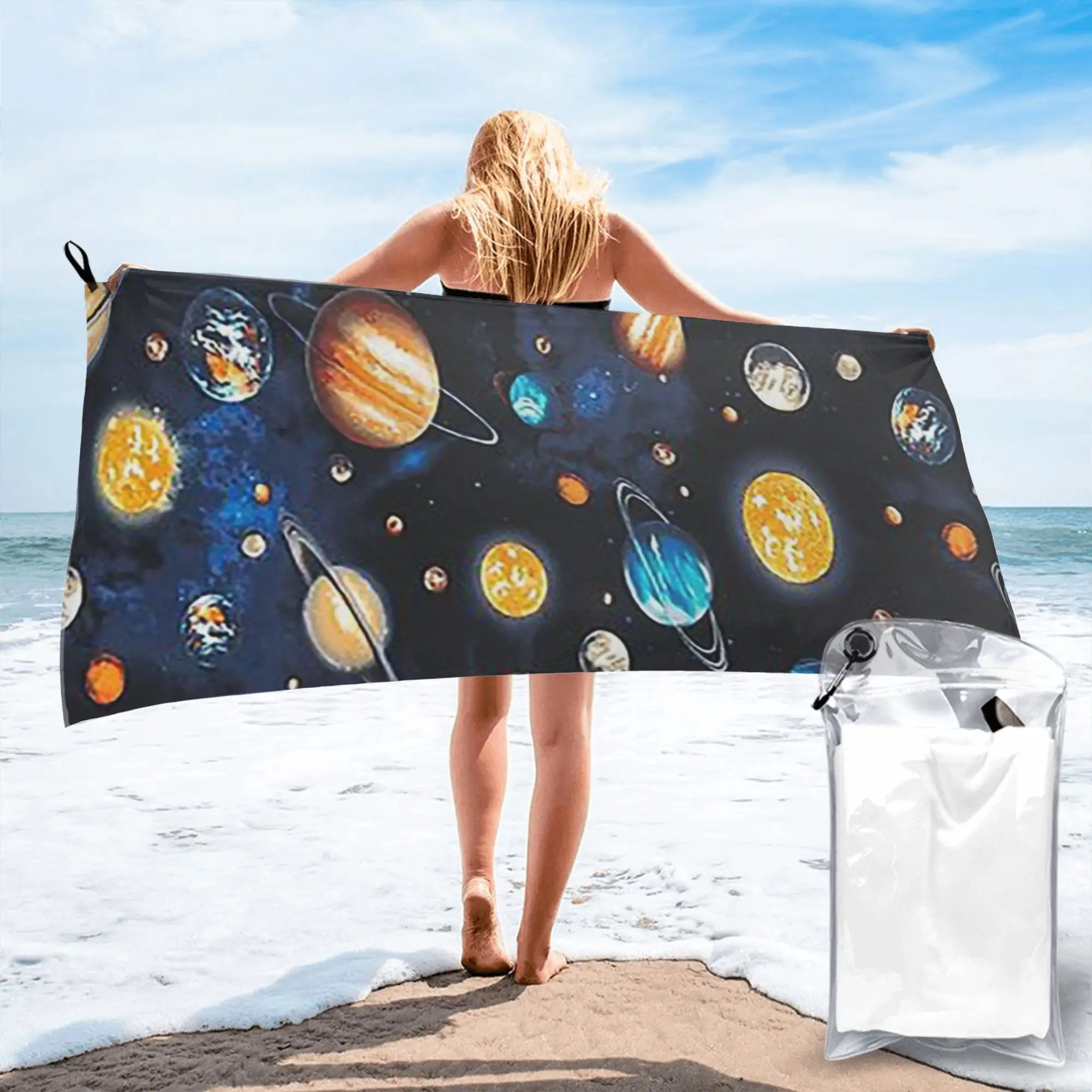Solar System Space Planets Universe Beach Towel Soft Microfiber Quick Dry Absorbent Quick Towels For Yoga