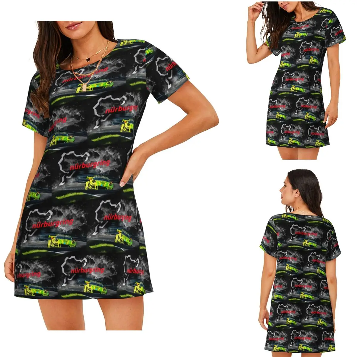 Custom Nurburgring Print Short Sleeves Nightdress For Sleeping Sleepshirts Women Short Sleeve Nightgowns Soft Pajama Dress