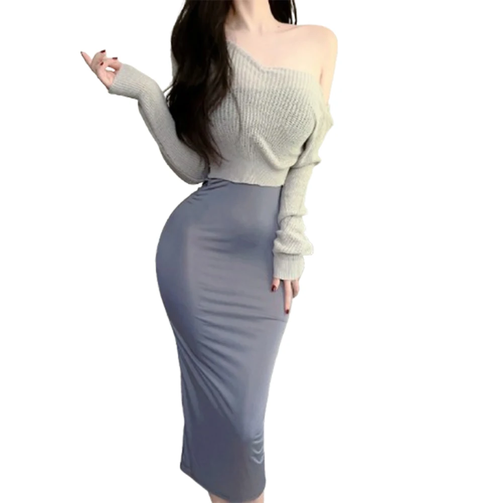 Seductive Ice Silk Knit Skirt Set, Sheer Knit Top with Backless Tie Detail, Elegant Intimate Nightwear for Romantic Evenings