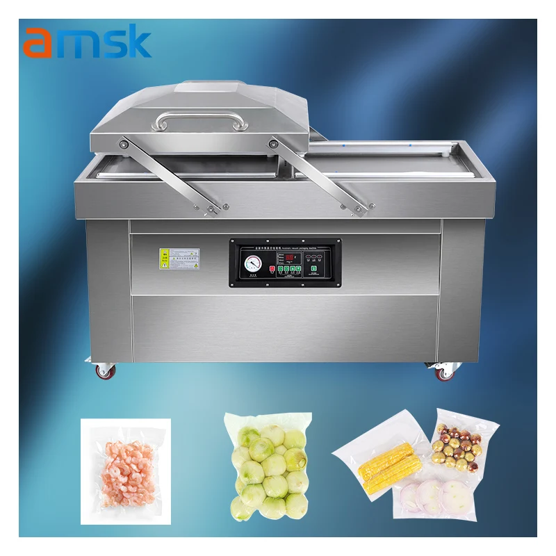 

DZ-400 Double Chamber Vacuum Sealer Groove Large Commercial Vacuum Sealing Meat Fruit Seafood Vacuum Packaging Machine