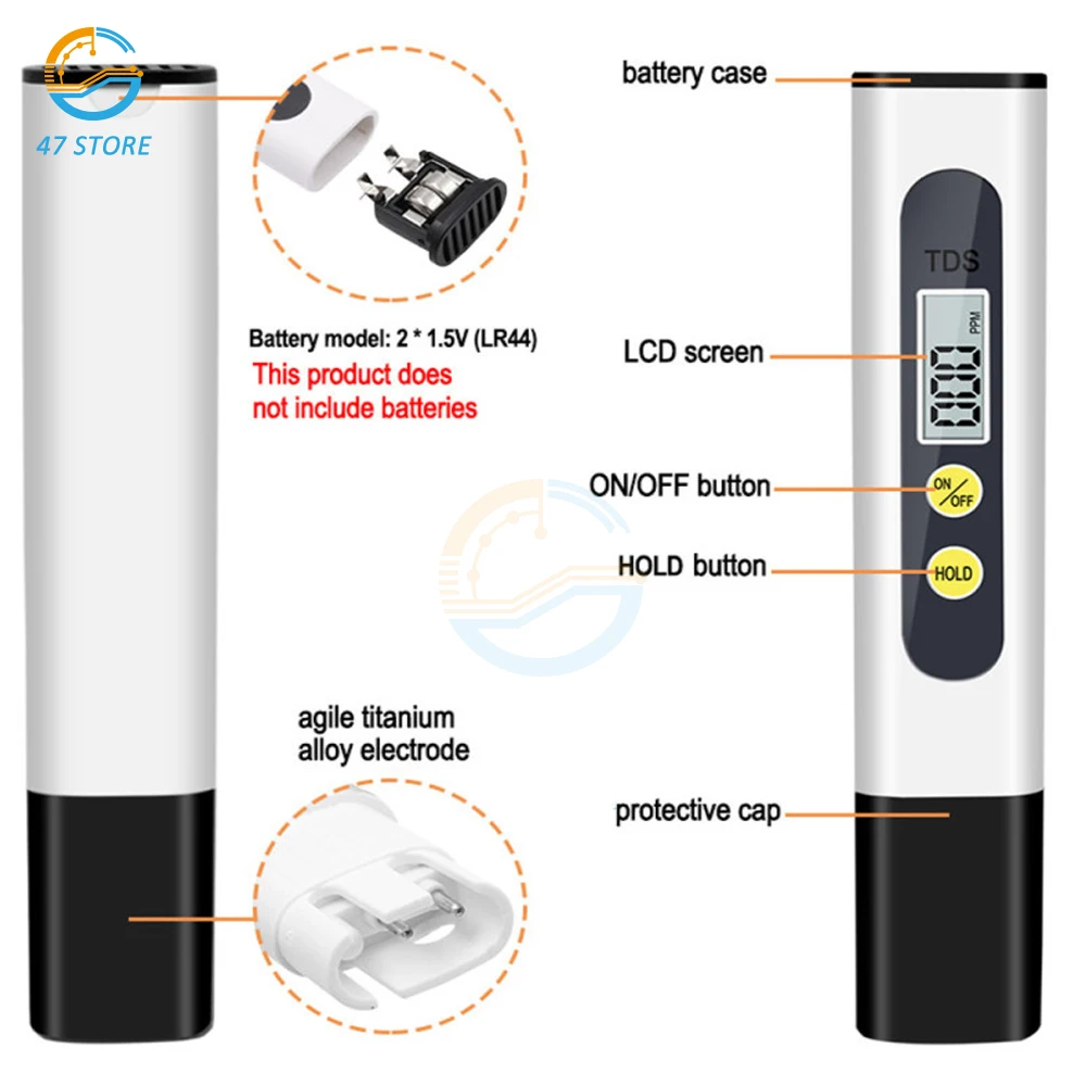 TDS Meter Digital Water Tester 0-9990ppm Drinking Water Quality Analyzer Monitor Filter Rapid Test Aquarium Hydroponics Pools