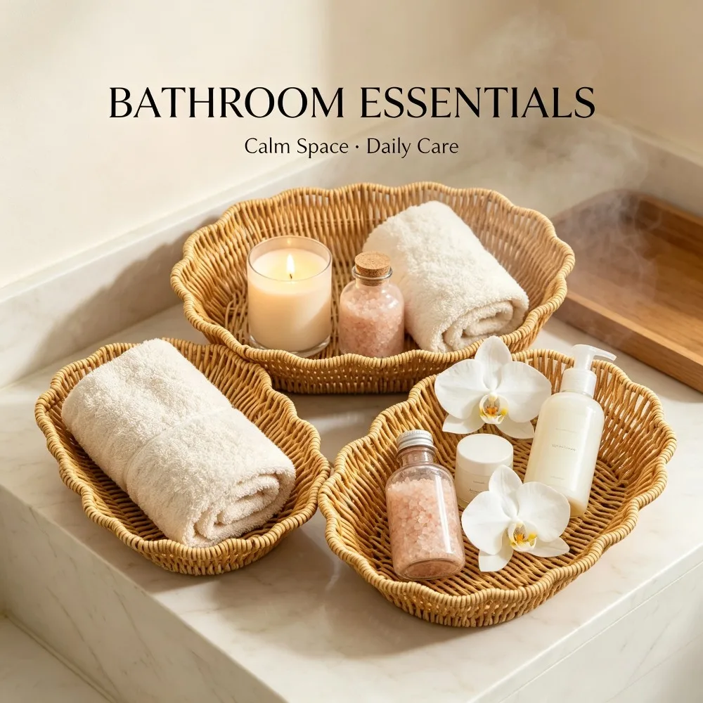 Handmade Imitation Rattan Woven Tray Heart Shape Storage Basket for Kitchen Bathroom Soap Towel Cosmetic Organizer Home Decor view 3