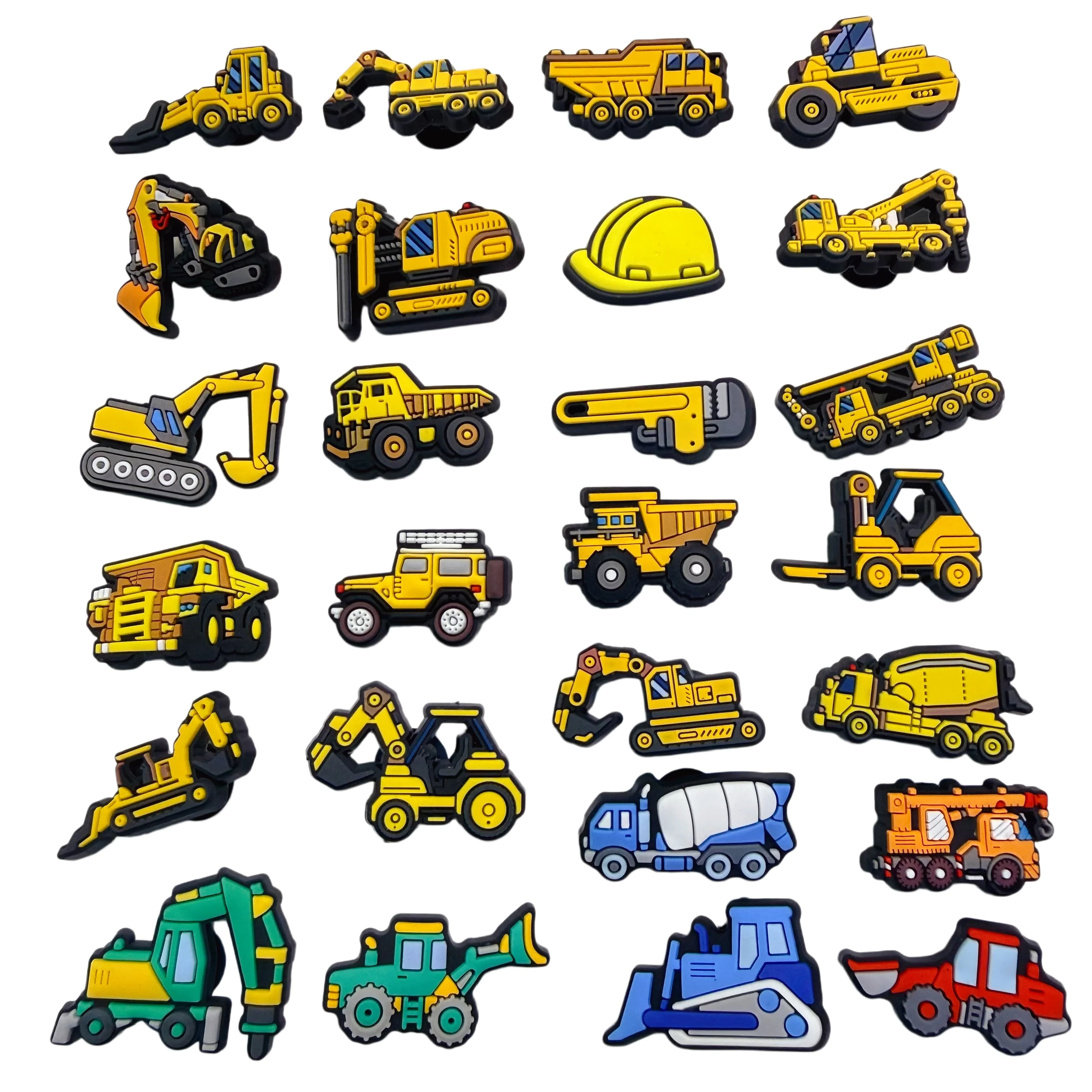 26pcs Cartoon Engineering Vehicle Helmet PVC Sandals Shoe Charms Accessories Designer Garden Shoes Decoration DIY Backpack