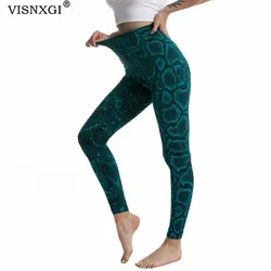 VISNXGI Casual Women Leggings Seamless High Waist Push Up Serpentine Print Ankle Length Spandex Exercise Gym Slim Fitness Femme