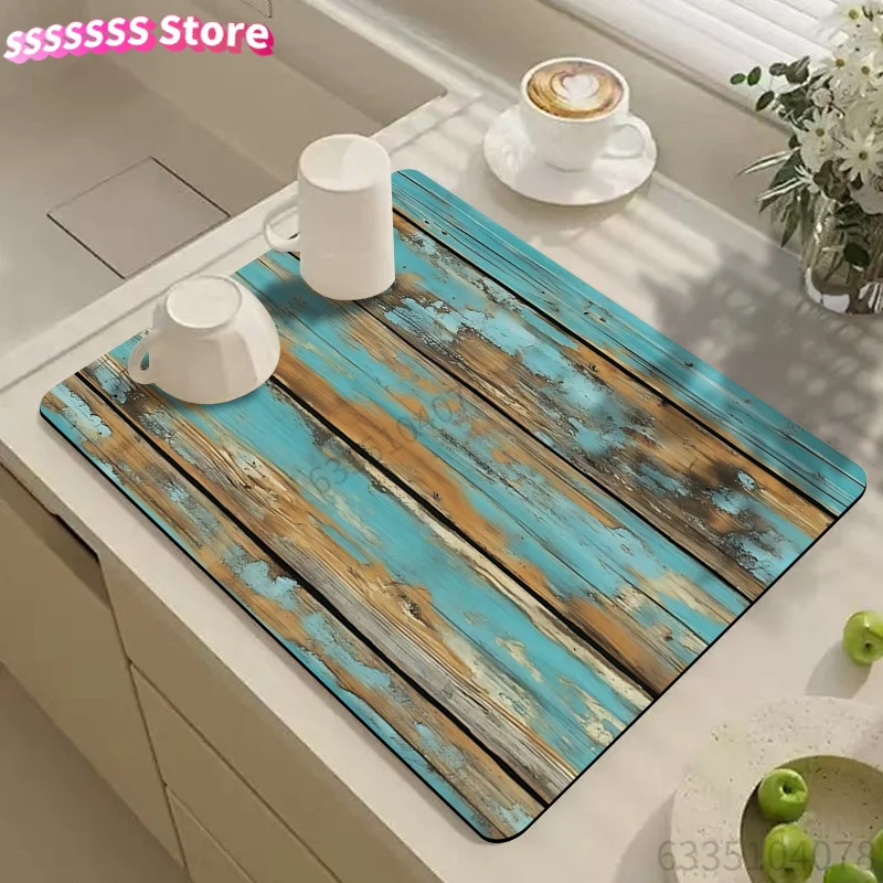 Dish Drying Mat, Vintage Style Drain Mat, Coffee Maker Mat, Coffee Machine Kitchen Dining Table Desktop Accessory, Stylish Print
