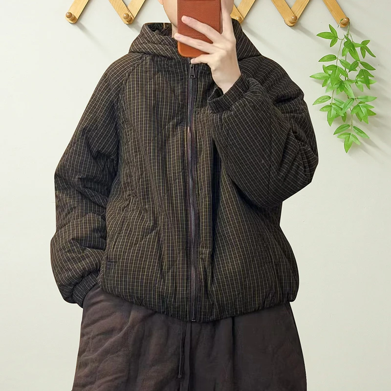 جديد وصول الشتاء المرأة عادية فضفاض منقوشة سستة طويلة الأكمام القطن سترات الفنون نمط مقنعين طوق الدافئة رشاقته معاطف B114 #2