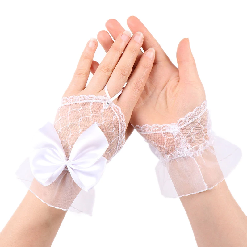 1Pairs Nails Accessories Photography Lace Mesh Hollow Bow Gloves Short Fingerless Sleeves Decoration Nail Gel Polish Display
