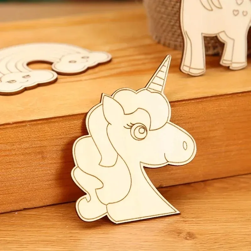 24pcs high-quality unicorn wooden craft set diy painting unfinished wooden unicorn ornaments art craft supplies for kids