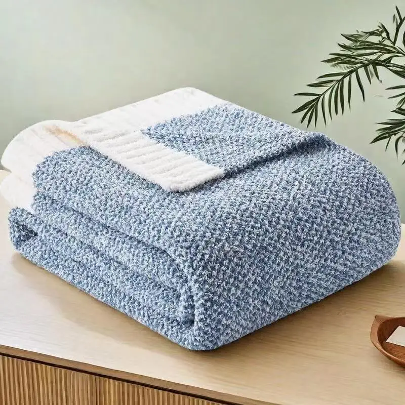 

Nordic Knitted Blanket Thickened Thermal Sofa Nap Leisure Blanket Solid Color Autumn And Winter Half-Edge Velvet Knitted Blanket