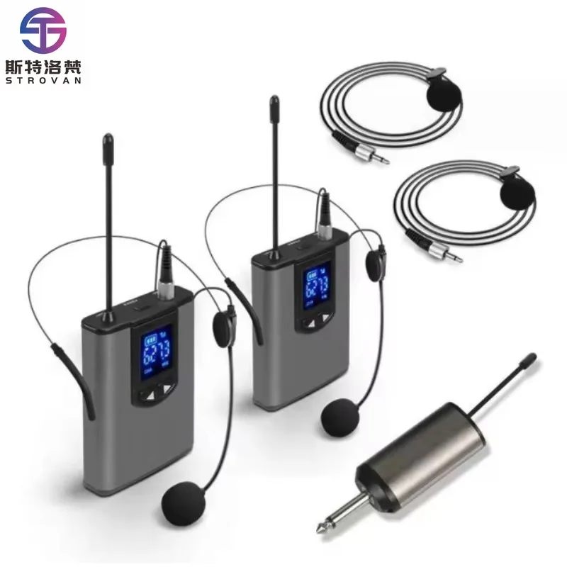 Portable Professional UHF Dual Channel Dynamic Lavalier Wireless Microphone for Gym Vlog Singing Recording