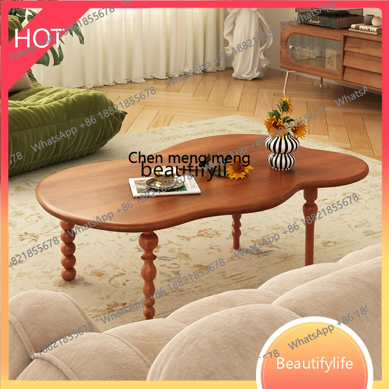 

z1q French Retro Solid Wood Cloud Tea Table Living Room Home Small Apartment Cream Style Tea Table