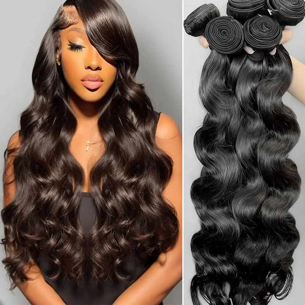 

30, 32-дюймовые пучки объемных волн, бразильские девственные волосы, 100% необработанные необработанные человеческие волосы, двойные волны, 3 4 пучка, плетение наращивания