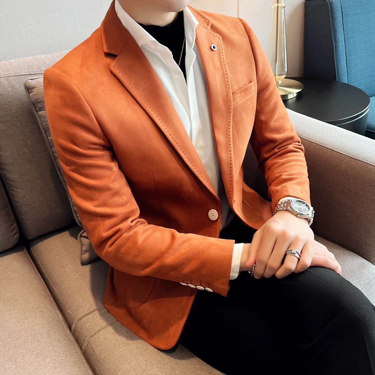 

6 Color Deerskin Velvet Blazers Men Casual Business Slim Fit Blazers Leather Velvets Suit Jacket Men Social Wedding Clothing