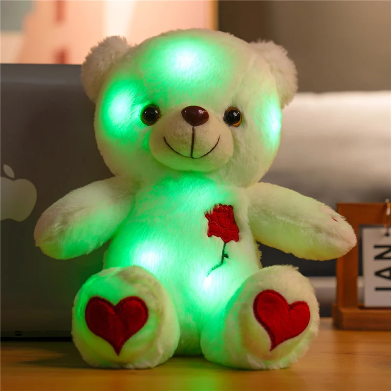 30cm Luminous Bear With Bowtie Rose Heart Luminous Plush Baby Stuffed Toys Lighting Stuffed Bear Lovely Giant Cartoon Toy