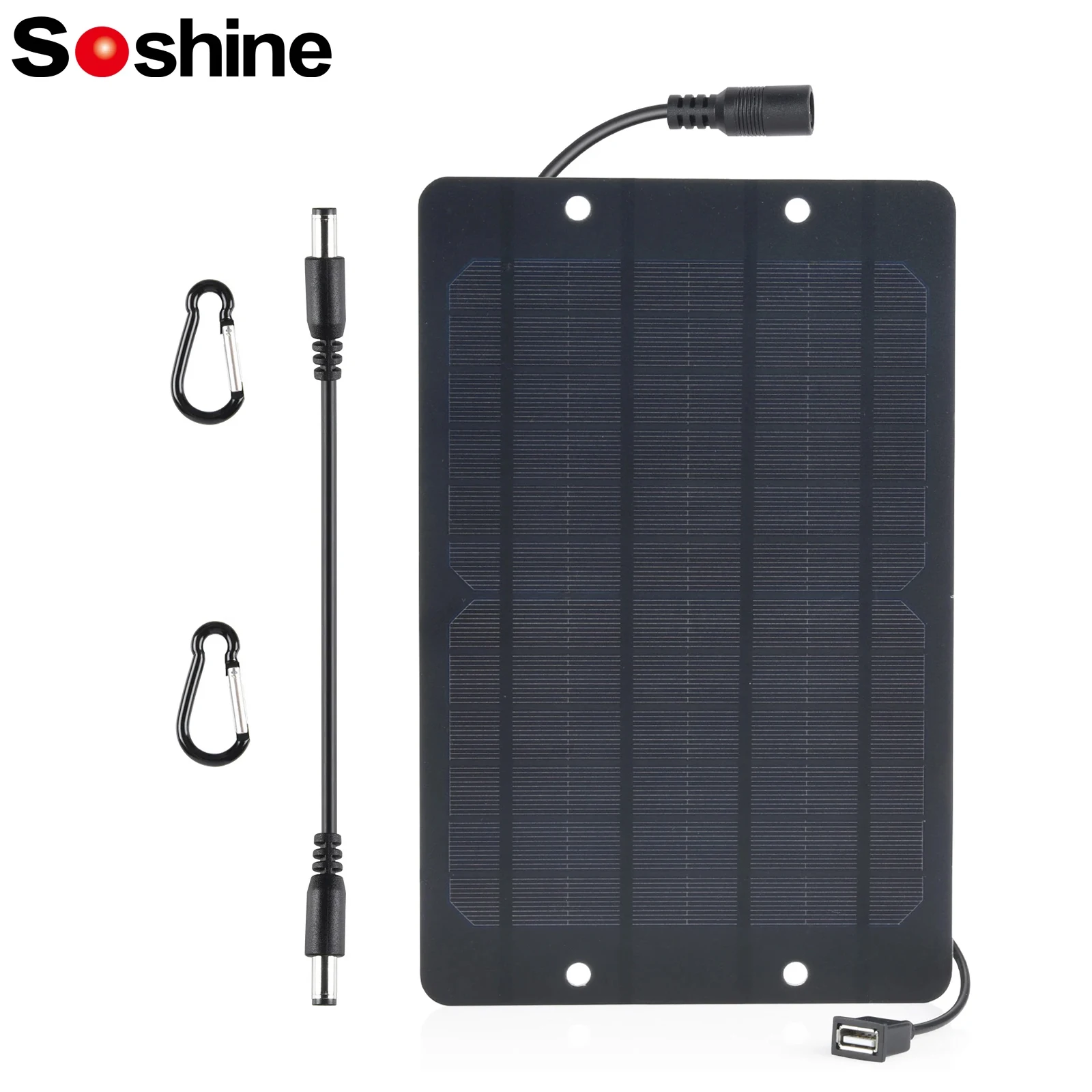 Soshine 5V 6W USB Solar Panel Outdoor High Performance Monocrystalline DC Mini Solar Battery Charger Home Surveillance Lighting