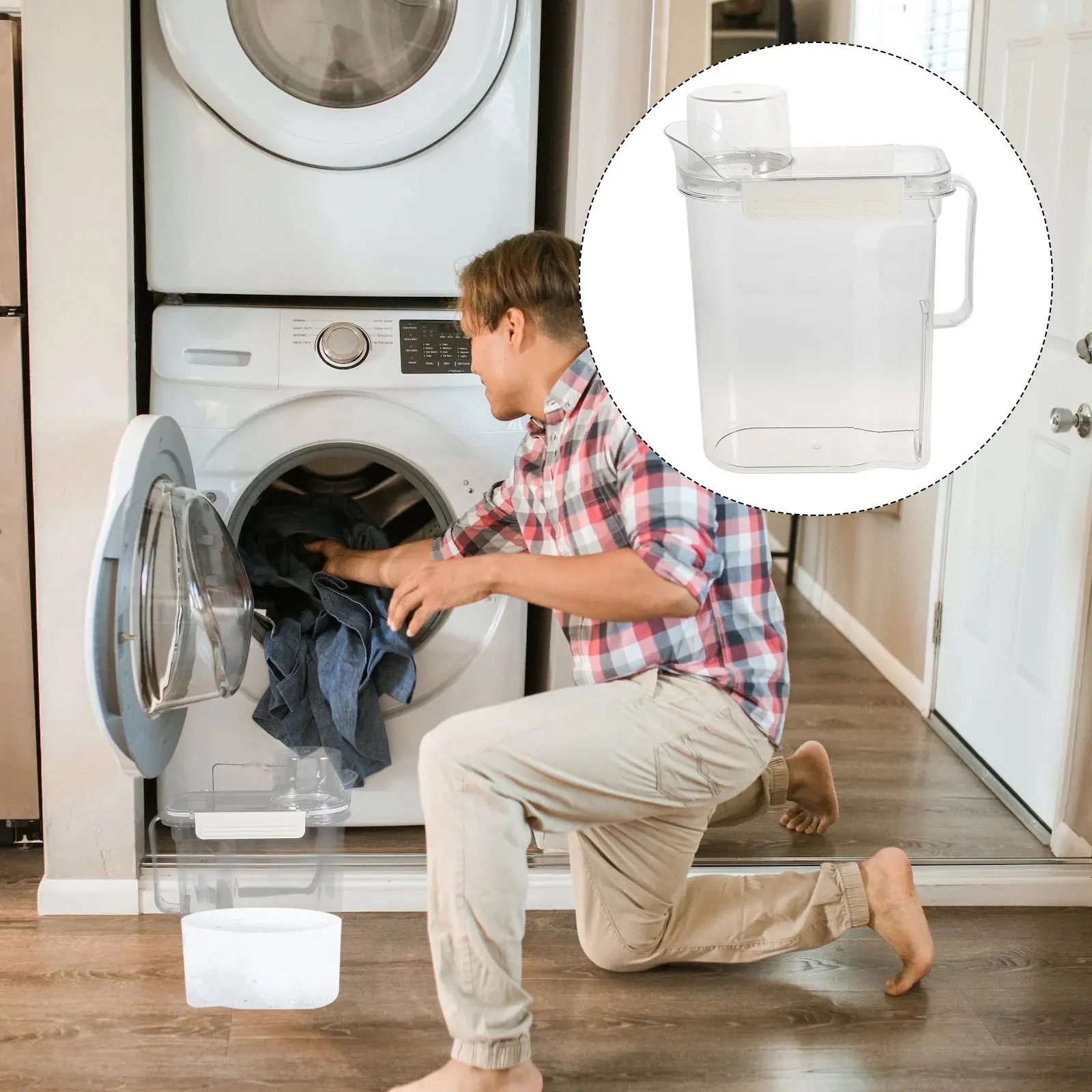 

Набор из 2 контейнеров для хранения стирального порошка/жидкого моющего средства большой емкости с герметичной крышкой и портативной ручкой для дома и ванной комнаты