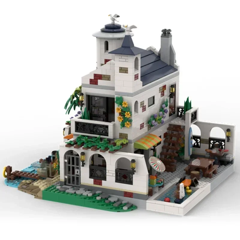 MOC-décennie s de Construction Modulaires en Briques, Modèle de Vue de Rue Urbaine, Maison de Plage de Luxe, Technologie, Cadeaux de Noël, Jouets à Assembler Soi-Même