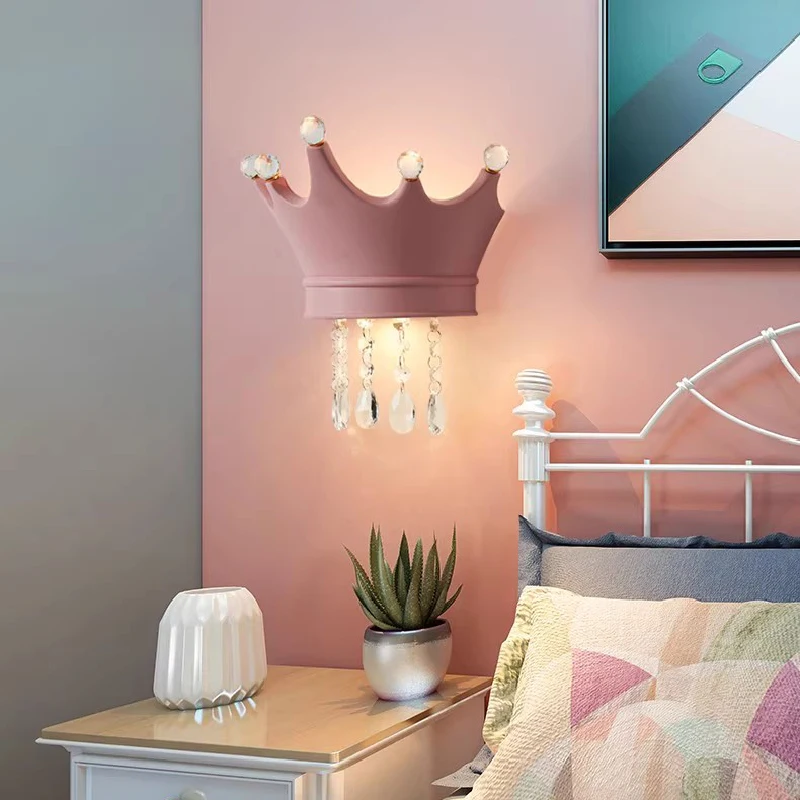 Crystal Crown Wall Lamps Little Boy Girl Bedroom Lamp LED Modern Light Luxury Princess Room Children's Room Bedside Wall Lights