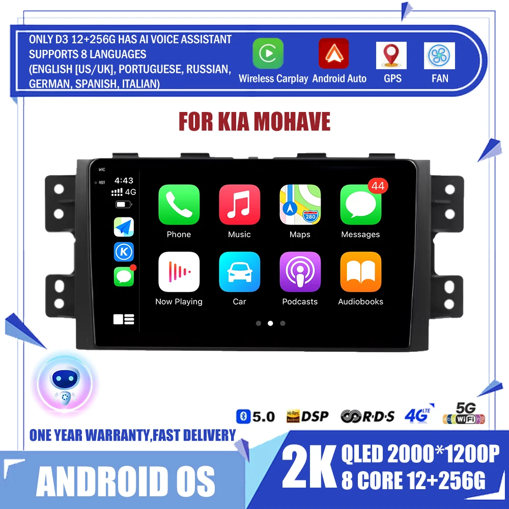 Android 14 For Kia Mohave 2008-2016 Borrego 2008 - 2011 Car Radio Multimedia Wireless Carplay Stereo GPS Voice Head Unit Screen