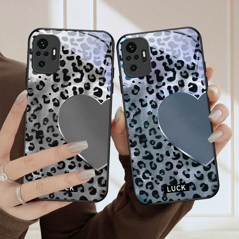 

Lucky leopard print heart For Redmi Note 8 9 9S 12S 10 Pro 11 12 13 Pro+ 14 Pro K60Ultra 13C 14C A3 12 13 Black Glass Phone Case