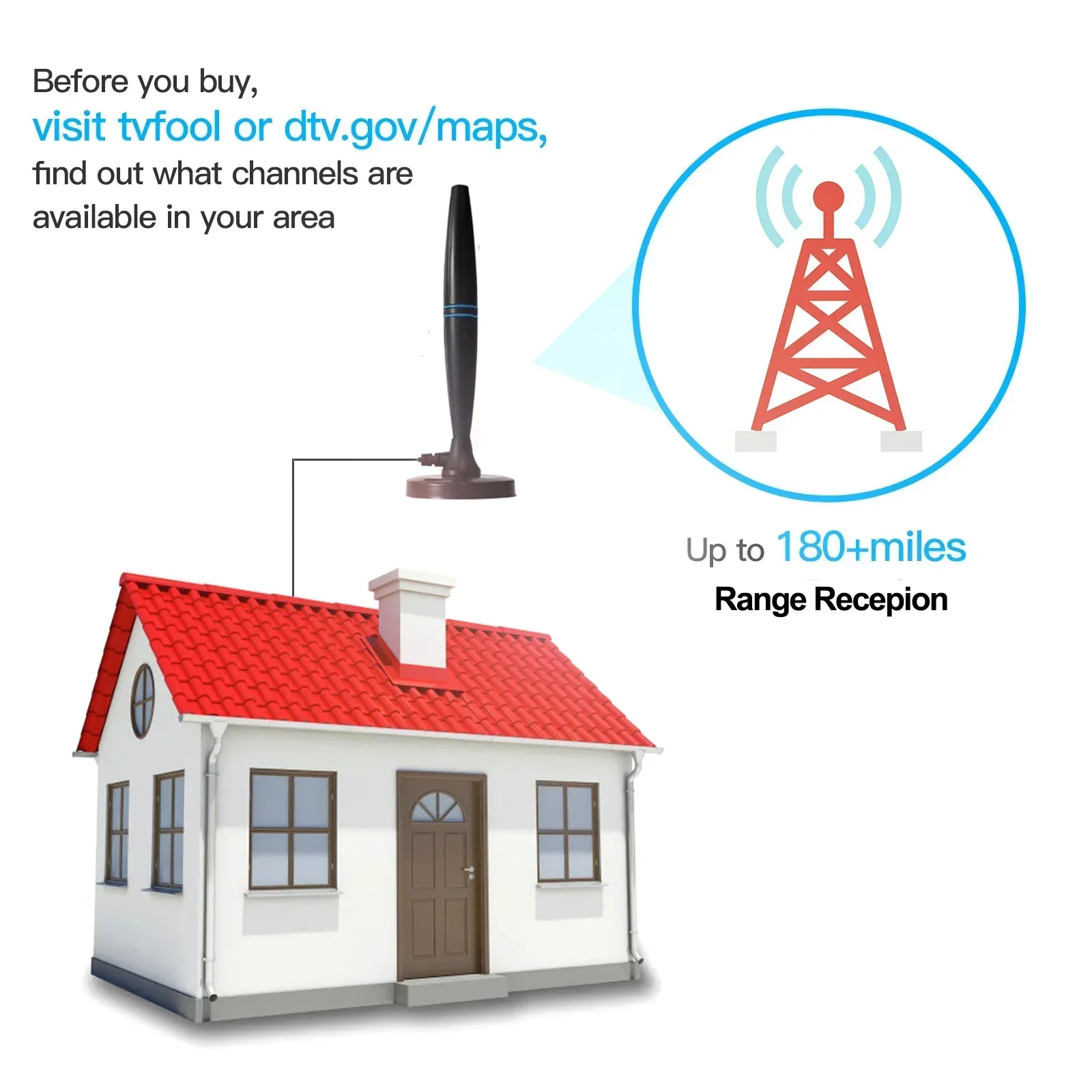 هوائي تلفاز داخلي مع مضخم صوت طويل المدى 4K P معزز إشارة رقمية عالية الدقة DVBT2 ATSC مستقبل تلفاز قمر صناعي قوي 46-M