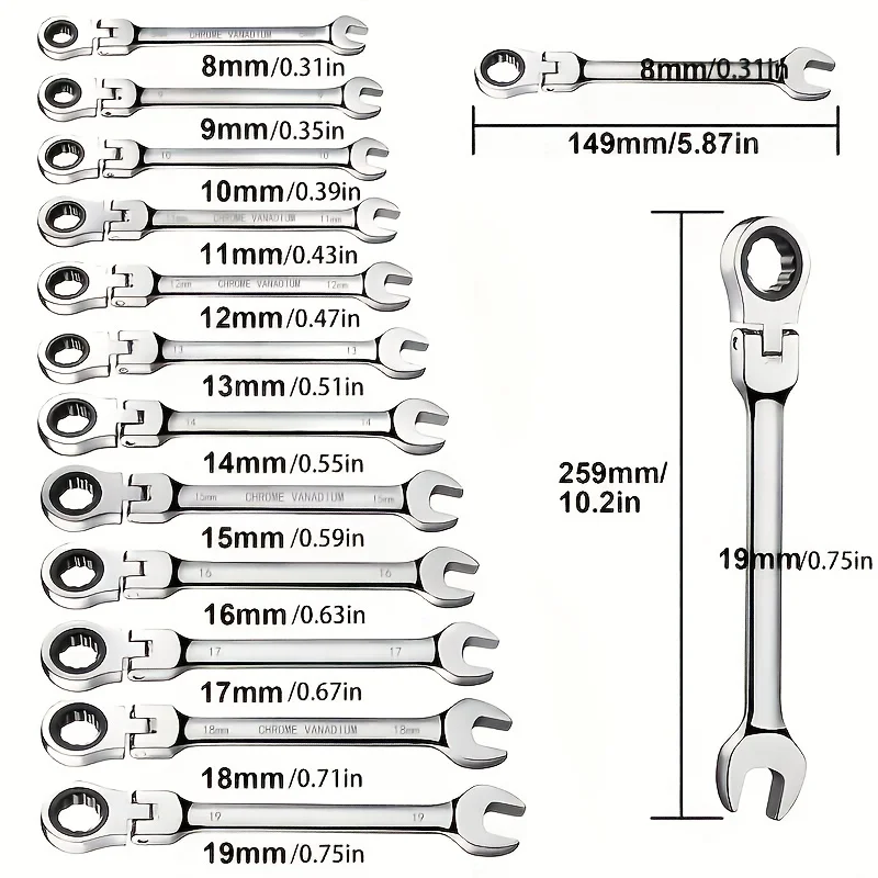 6-24mm Metric Ratchet Wrench Set, 72-Tooth Flexible Head with Storage Box - for Car Bicycle Motorcycle & Home DIY Repair