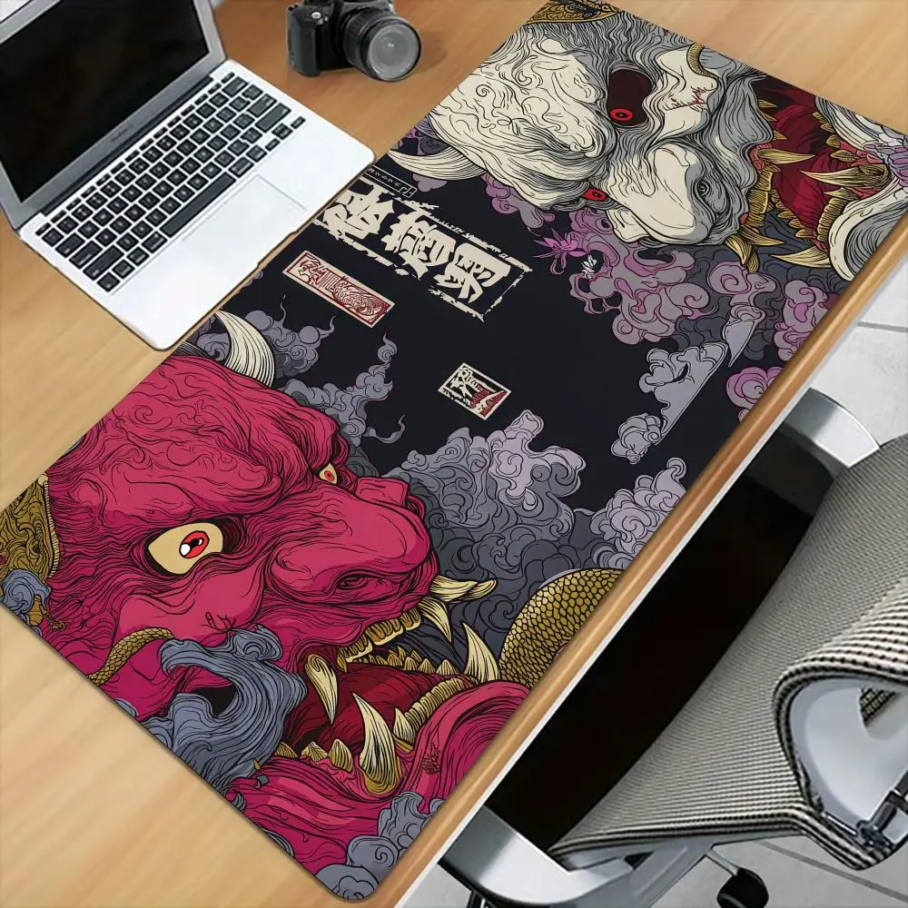 Red Oni Samurai and White Oni Samurai Mouse Pad Desk Mat with Stitched Edge Non-Slip gaming mat pc accessories keyboard desk pad