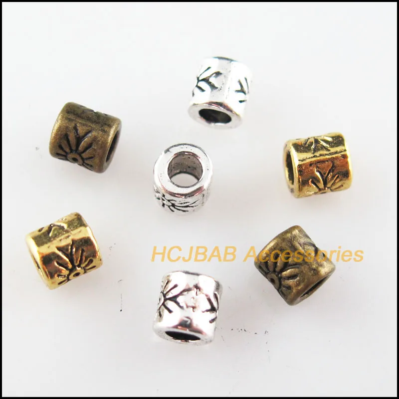 100Pcs Tibetan Silver Antiqued Gold Bronze Plated Flower Tube Spacer Beads Charms 4mm