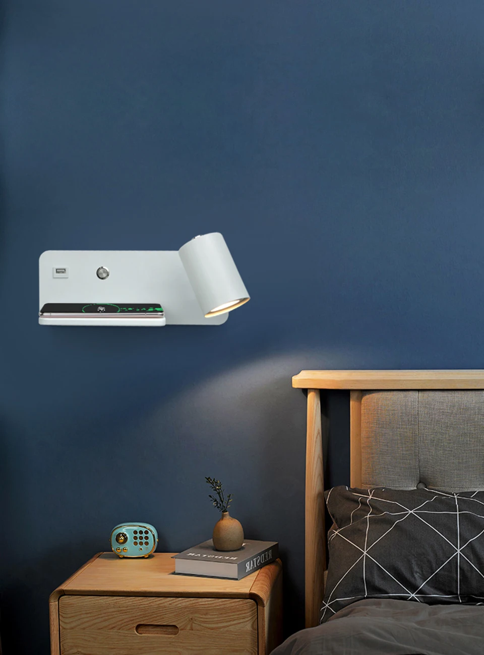 FÜHRTE Wand licht Innen Lesen Wand lampe Handy Drahtlose Lade und USB Lade Wand lichter Schlafzimmer Nacht lampen – Detail 4