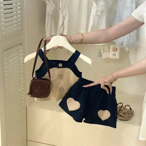Back to School 복장 2025 뉴 여름 어린 소녀 귀여운 해변 옷 조끼 + 반바지 2Pcs 어린이 세트 1-8Yrs Baby Girls 캐주얼 세트