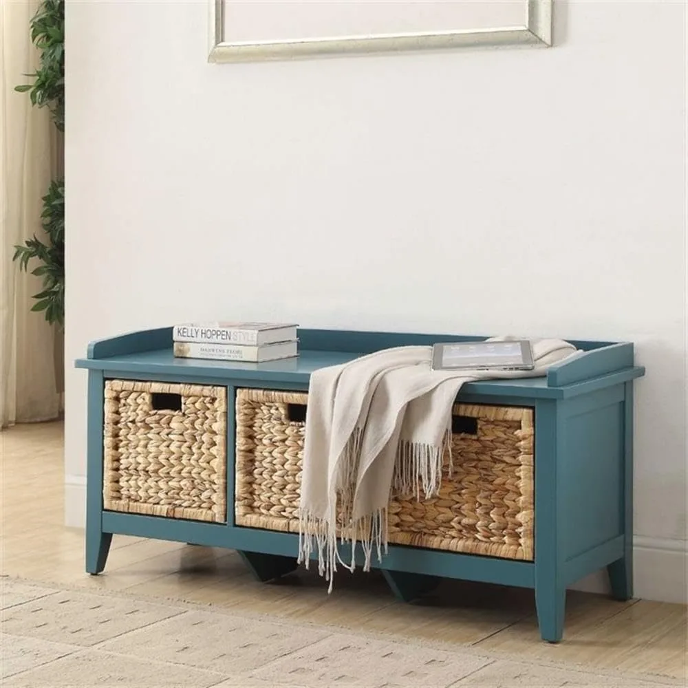 Storage Bench in Teal Living Room Table Sets Rectangular Storage Bench 3 Drawers Wooden Seat