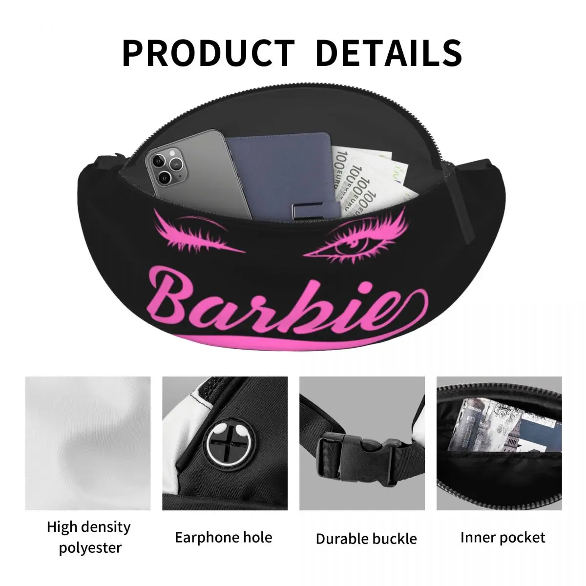 Marsupio personalizzato Barbie donna uomo marsupio a tracolla per ciclismo campeggio telefono Money Pouch