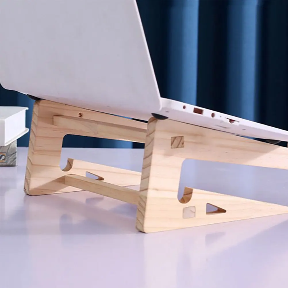 1Pcs Laptop Heighten Stand Wooden Notebook Holder Khaki Ergonomic Desk Storage Rack Office Coffee Shop Use Computer Bracket