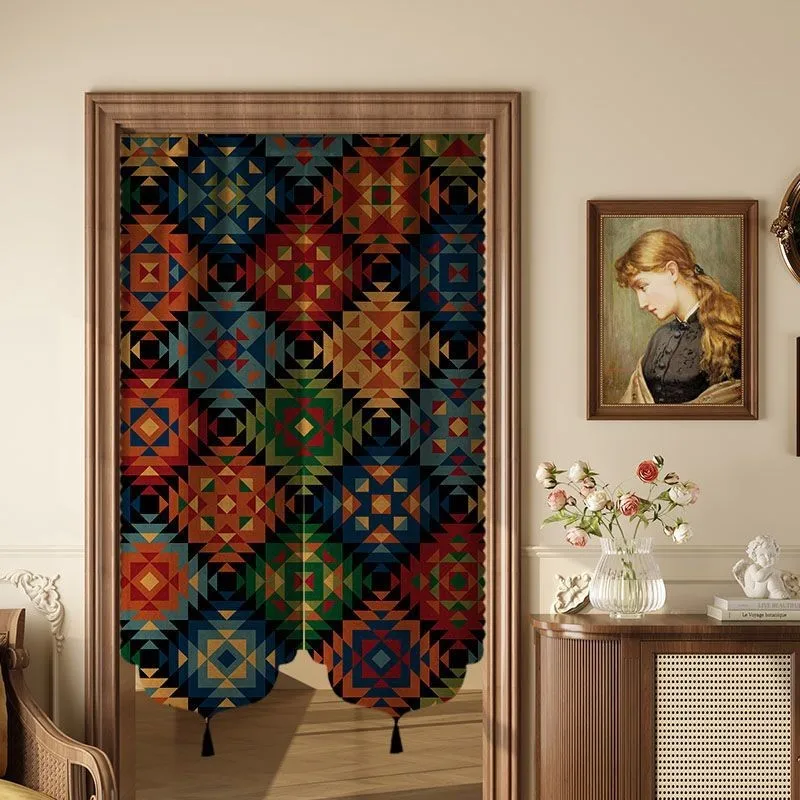 Retro Style Cotton Linen Door Curtain Partition Curtain Bedroom Door Decor Hanging Curtain Anti Privacy Blocking Curtain ZG231