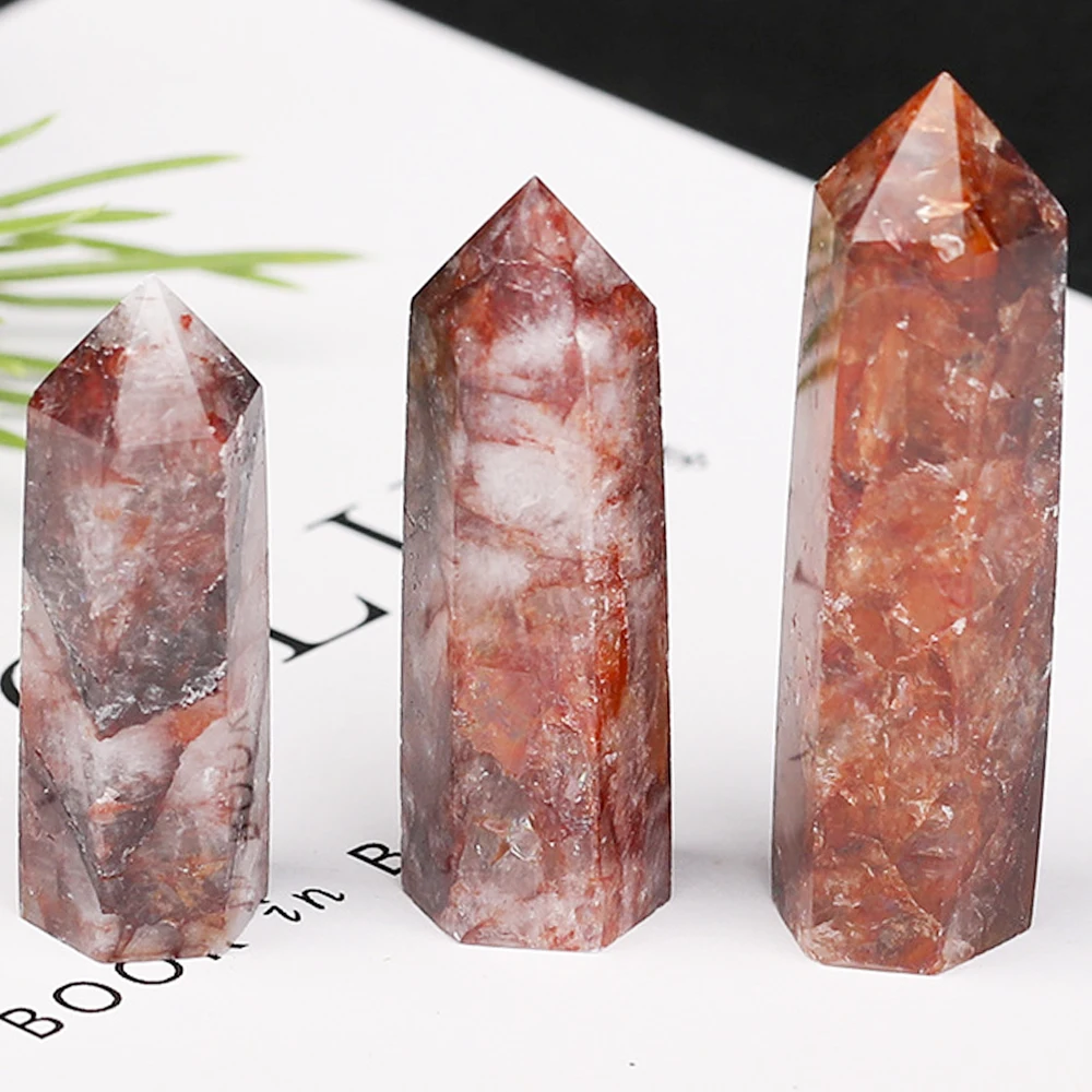 Natural Red Gum Flower Single Point Wand Crystal Stones Crafts Home Decoration Mineral Stone Hexagonal Prism Christmas Gifts