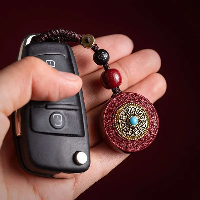 Raw Ore Cinnabar Keychain Six Words Mantra Female Purple Gold Sand Prayer Wheel Men's Tai Chi Gift