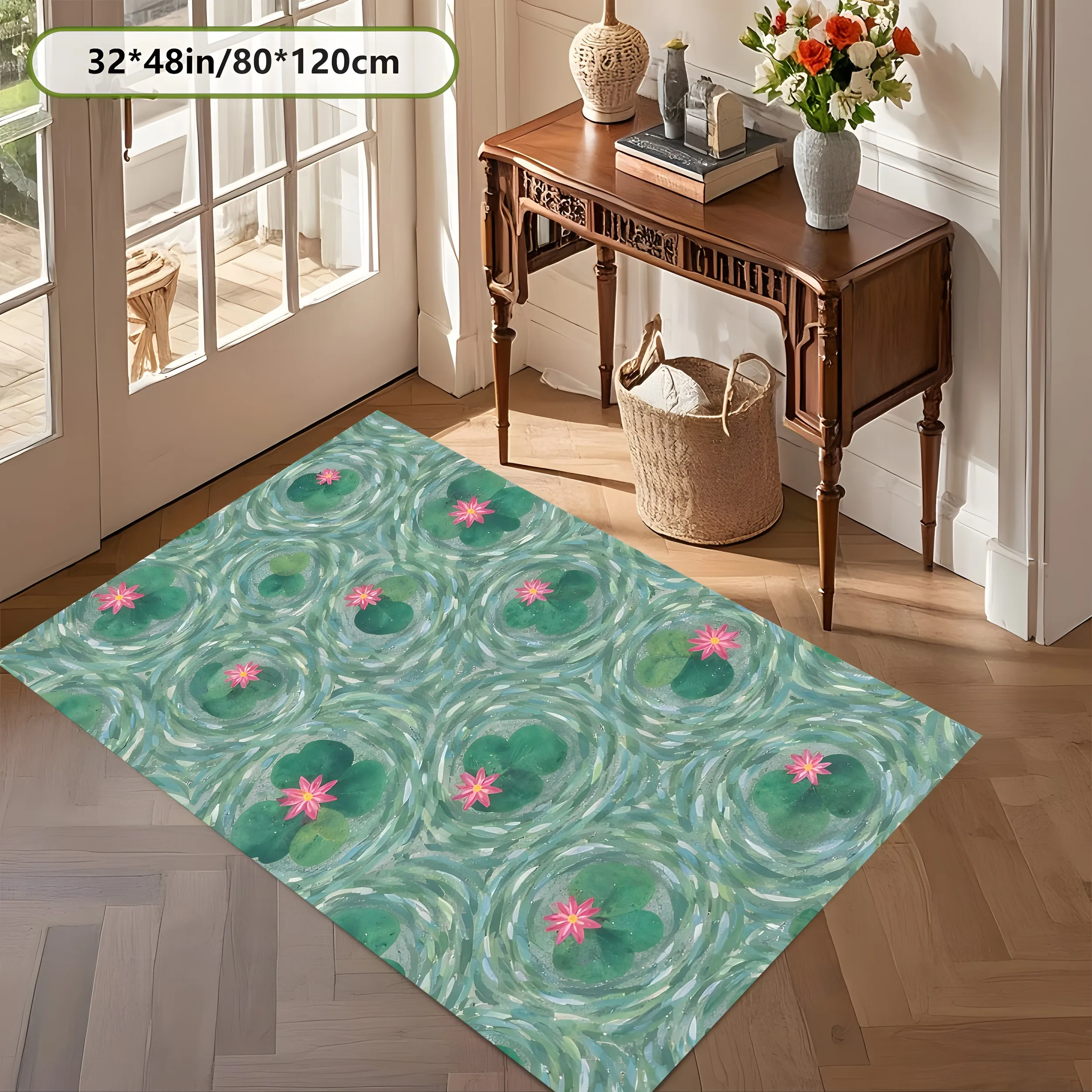 Impressionist Water Lily Pond Rug Soft Velvet Area Carpet Living Room Bedroom Home Decor