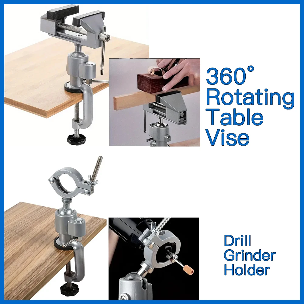 

New 360° Rotating Table Vise with Drill Holder 2 In 1 Clamp for Woodworking Drilling Sawing Jewelry Making & DIY Projects