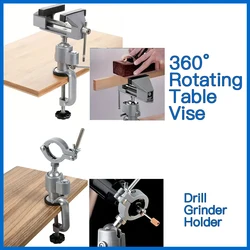 New 360° Rotating Table Vise with Drill Holder 2 In 1 Clamp for Woodworking Drilling Sawing Jewelry Making & DIY Projects