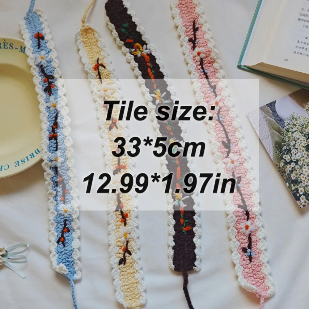 عصابة رأس مطرزة على شكل زهرة محبوكة، رباط شعر كروشيه ناعم وجميل، رباط شعر رفيع على الطراز الرعوي #6