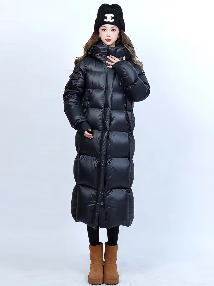 

Women's Long Bla down Jaet 2025 Winter Extreme Cold Thi White Du down Warm over Knee Coat Casual Fit Zipper ket