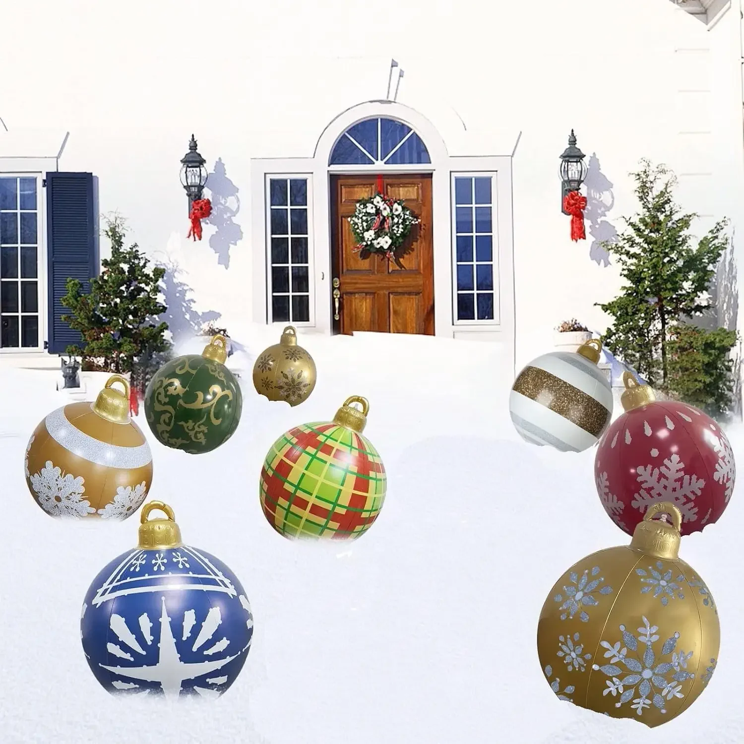 60cm Outdoor Christmas Inflatable Decorated Ball PVC Giant Big Large Balls Xmas Tree Decorations Toy Ball Without Light Ornament