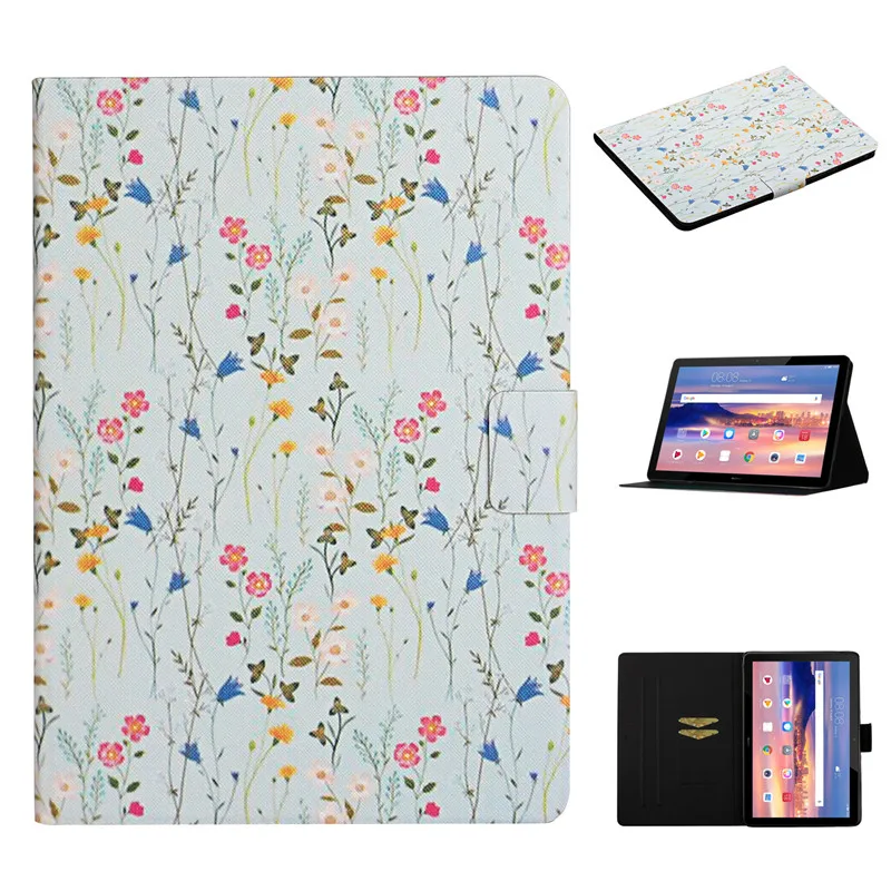 For Huawei Mediapad T5 Case 10.1 inch Flower Painted Wallet Stand Tablet Cover For Funda Huawei Mediapad T5 10 Case Coque Women