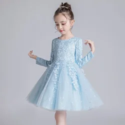 Fashion Flower Girl Dresses for Weddings Lace Long Sleeve Children Bridesmaid Dresses Spring Autumn Girls Party Dress 3-12 Years