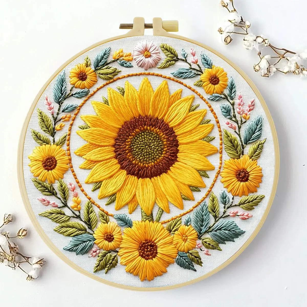 1 Stück 20X20CM/15X15CM 7,87/6,3 Zoll Sonnenblumen-Stickerei-Starter-Kit DIY-Kit DIY-Stickerei-Set Handarbeiten Malerei – Detail 4