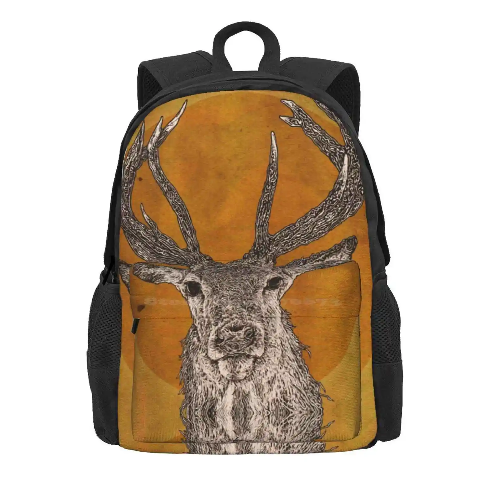 Wild Stag'S Head Hot Sale Schoolbag Backpack Fashion Bags Stag Deer Animal Wildlife Nature Beast Antlers Eyes Face Fur