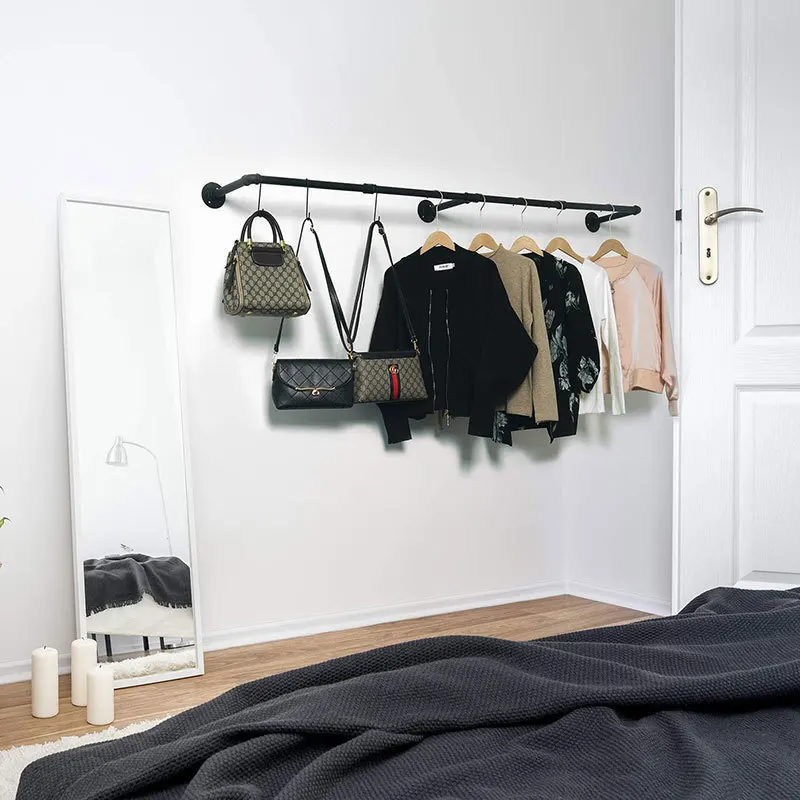 Home Industrial Style Clothing Store Display Rack Wall Mounted Hanger Manufacturer Pipe Hanger Wall Mounted Storage Coat Racks