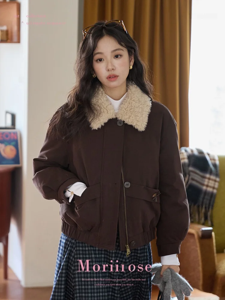 

Moriirose Women's ort Loose down Jaet with ket Wool Collar Commuter Sle Warmth Filling White Du down Winter Coat