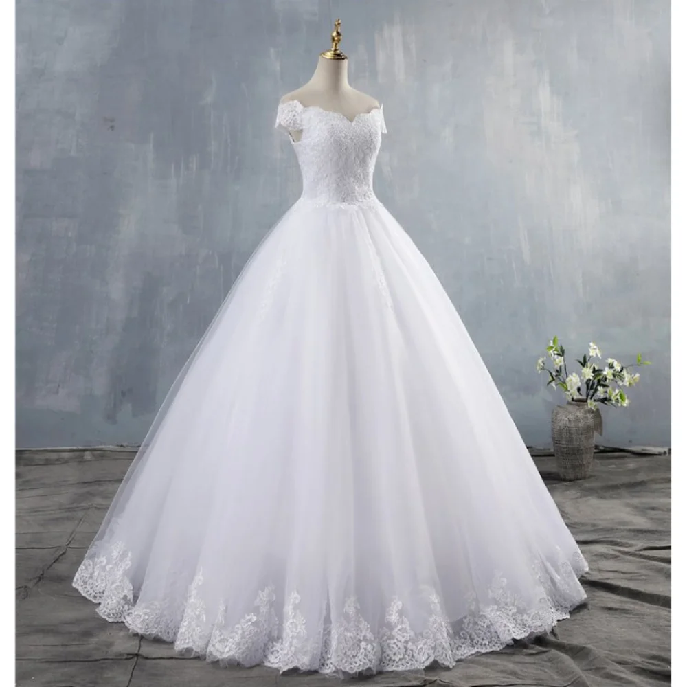 FNBQ-180#Luxury Wedding Dresses Free Customized Plus Size White Pure White Lace Dance Party Bride Wedding Host Dress Wholesale