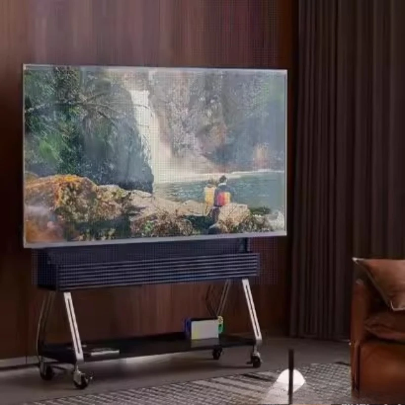 Solid wood removable floor-to-ceiling audio-visual cabinet small apartment living room stainless steel pulley TV mobile